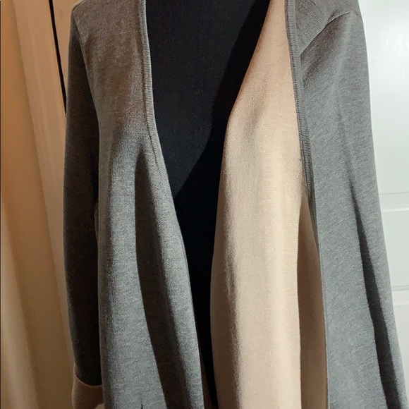 Calvin Klein Gray Open Front Long Knit Cardigan w/Contrast Color - Picture 7 of 10